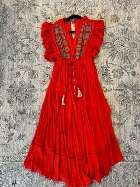 Free People Red Embroidered Tassel Maxi Dress or Coverup
